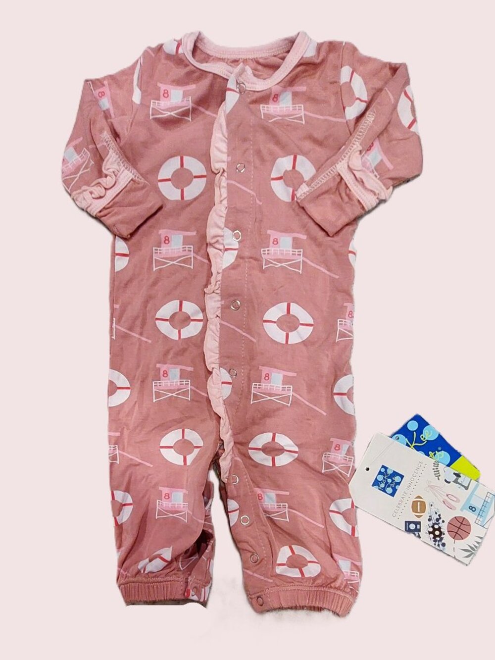NWT Kickee Pants 0-3 months Ruffle Gown Converter Romper Antique Pink Lifeguard
